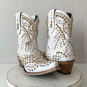 Lane DOLLY Womens Cowboy Bootie 8.5 White Gold Western Cowgirl Short Ankle Boots